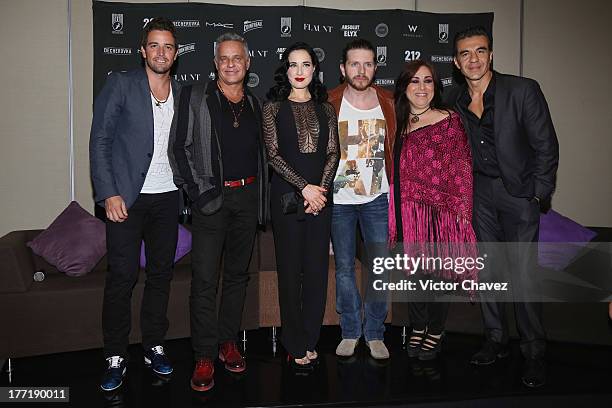 Singer Mane de la Parra, actor Alexis Ayala, Dita Von Teese, Abel Gonzalez, Ingrid Barajas of 212 Productions, actor Adrian Uribe attend a press...