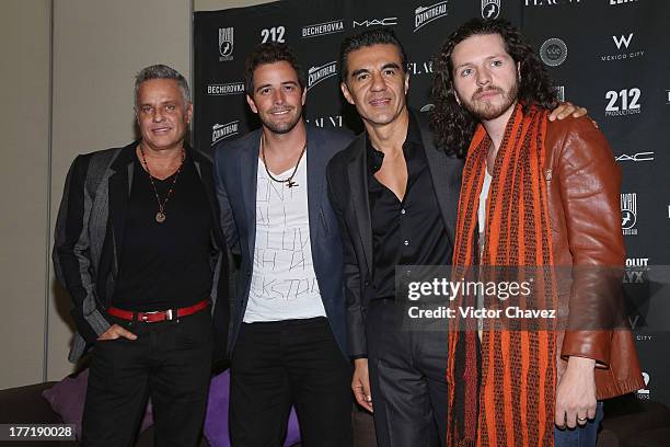 Actor Alexis Ayala, singer Mane de la Parra, actor Adrian Uribe and Abel Gonzalez of 212 Productions attend a press conference at W Hotel - Mexico...