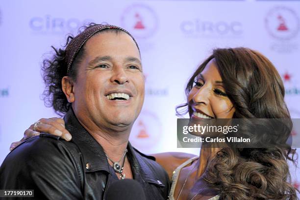 Singer Carlos Vives and actress Amparo Grisales attend the Latin GRAMMY Acoustic Session at Country Club de Bogota on August 21, 2013 in Bogota,...