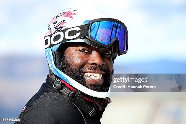 Ralph Green of the USA smiles after competing in the Mens Slalom Standing LW2 race during the IPC Alpine Adaptive Slalom World Cup on day eight of...