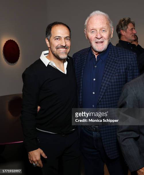 Sami Hayek and Anthony Hopkins attend the opening reception for Sami Hayek's show: FREQUENCY at Christie's Beverly Hills on November 02, 2023 in...
