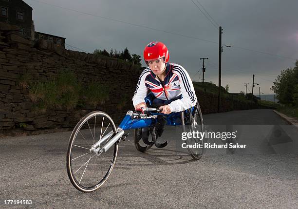 Wheelchair athlete specialising in sprint distances, Hannah Cockroft is photographed for the Observer on June 11, 2013 in Halifax, England.