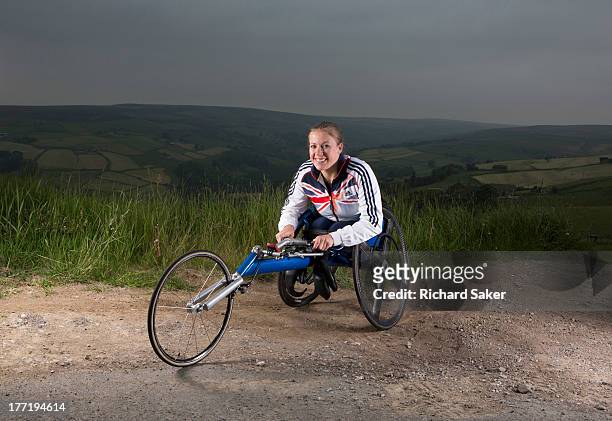 Wheelchair athlete specialising in sprint distances, Hannah Cockroft is photographed for the Observer on June 11, 2013 in Halifax, England.