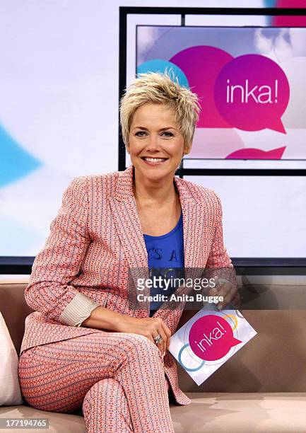 Inka Bause attends a photocall for her new talkshow 'inka!' at the ZDS studios 'Fernsehwerft' on August 22, 2013 in Berlin, Germany.