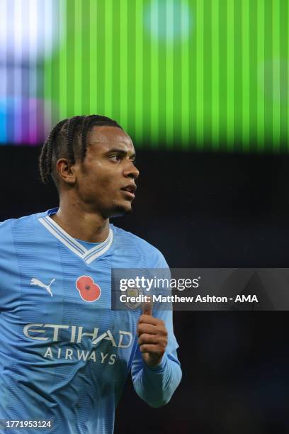 Manuel Akanji of Manchester City during the Premier League match between Manchester City and AFC Bournemouth at Etihad Stadium on November 4, 2023 in...