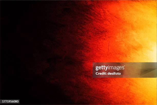 ilustrações de stock, clip art, desenhos animados e ícones de a vibrant bright yellow orange coloured smudged abstract fierce fire over dark red or maroon black gradient colored abstract horizontal fiery vector cracked textured effect crayon drawing backgrounds like volcano lava or nebula art or painting - desenho a lápis de cera