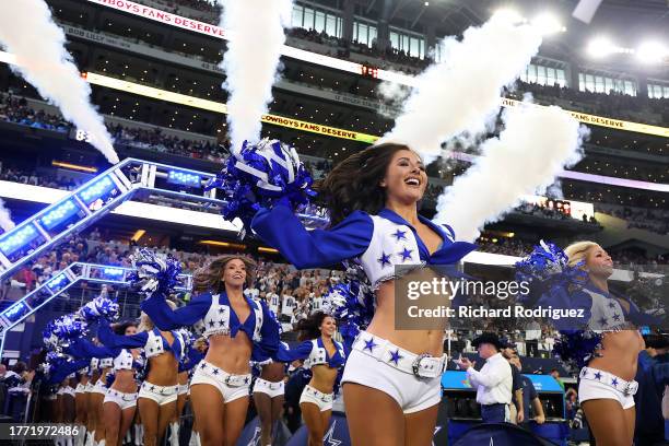 The Dallas Cowboys Cheerleaders enter the stadium before the game against the Los Angeles Rams at AT&T Stadium on October 29, 2023 in Arlington,...
