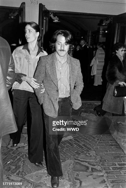 Anne Byrne and Dustin Hoffman attend an event in Hollywood, California, on March 24, 1977.