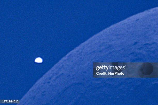 Image is the best frame of a video captured through a telescope and an astronomic camera) A Lunar occultation of Venus planet is seen from L'Aquila,...