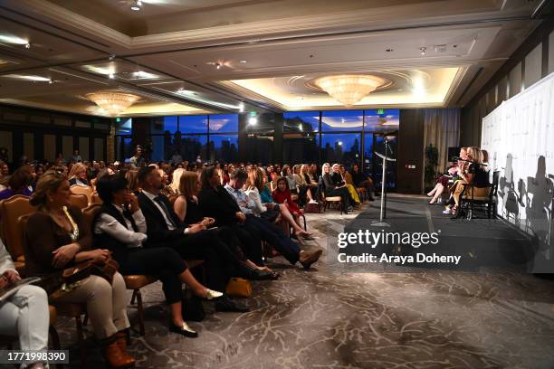 Julia Boorstin, Dr. Katie Rodan and Julie Wainwright attend the Visionary Women presents Female Founders Salon at Brentwood Country Club on November...