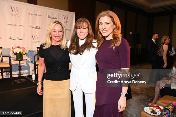 Julie Wainwright, Dr. Katie Rodan and Julia Boorstin attend the Visionary Women presents Female Founders Salon at Brentwood Country Club on November...