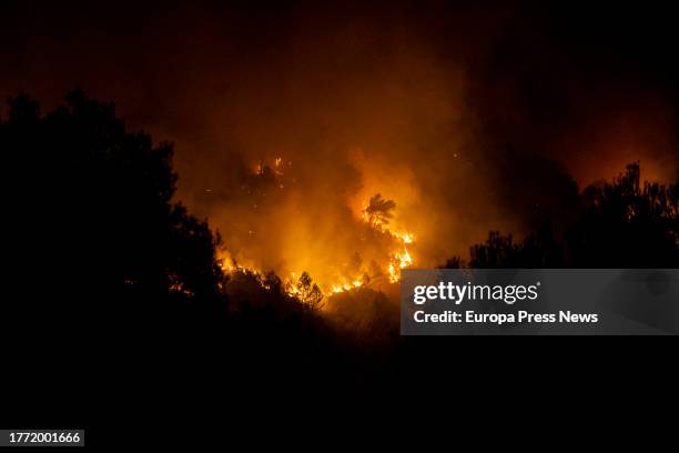 View of the fire from the municipality of Ador, on November 2 in Valencia, Valencian Community . A forest fire originated in the ravine of La Font de...