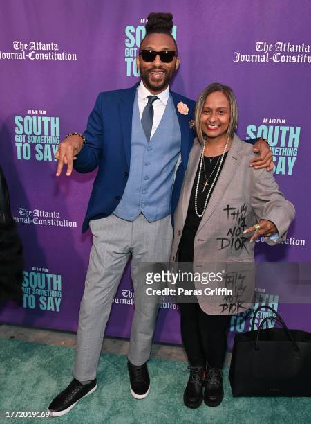 Jason Orr and Shanti Das attend the premiere of AJC's "The South Got Something To Say" documentary screening at Center Stage Theater on November 02,...