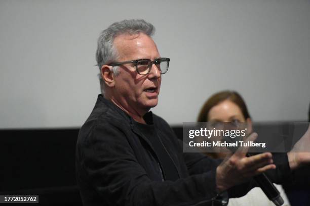 Actors Paul Reiser and Jane Levy speak during a Q&A at the premiere of "The Problem With People" during the 2023 speak duringwntown Los Angeles Film...