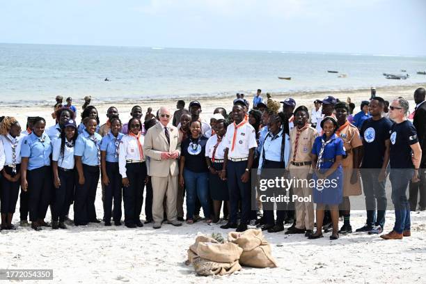 King Charles III meets members of Flipflopi, a movement which aims to end single use plastic, transforming and upcycling litter to preserve the...