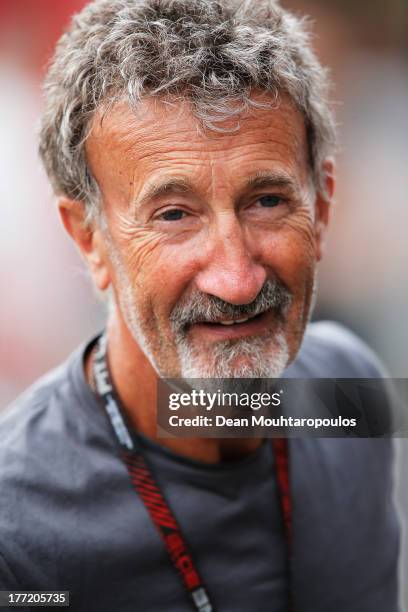 Former F1 team owner and BBC pundit Eddie Jordan is seen in the paddock during previews to the Belgian Grand Prix at Circuit de Spa-Francorchamps on...