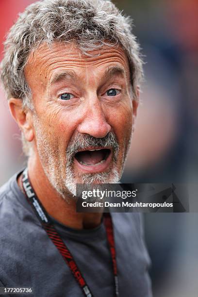 Former F1 team owner and BBC pundit Eddie Jordan is seen in the paddock during previews to the Belgian Grand Prix at Circuit de Spa-Francorchamps on...