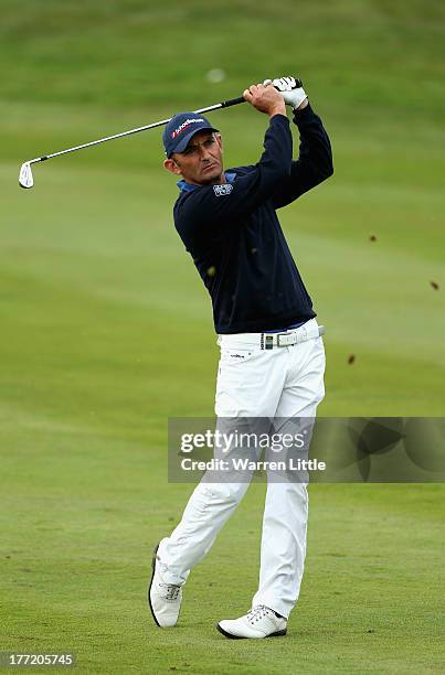 Markus Brier of Austria in action during the first round of the Johnnie Walker Championship at Gleneagles on August 22, 2013 in Auchterarder,...