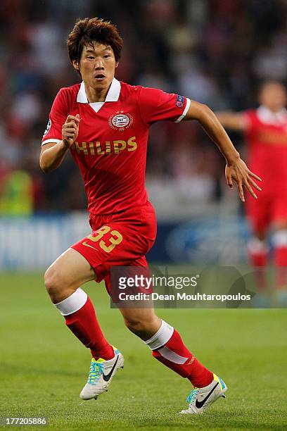 Park Ji-Sung of PSV in action during the UEFA Champions League Play-off First Leg match between PSV Eindhoven and AC Milan at PSV Stadion on August...