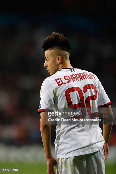 Stephan El Shaarawy of AC Milan looks on during the UEFA Champions League Play-off First Leg match between PSV Eindhoven and AC Milan at PSV Stadion...