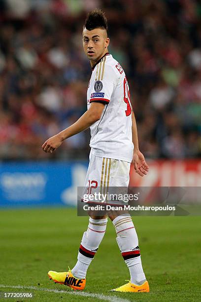 Stephan El Shaarawy of AC Milan looks on during the UEFA Champions League Play-off First Leg match between PSV Eindhoven and AC Milan at PSV Stadion...