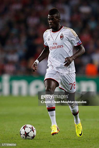 Baye Niang of AC Milan in action during the UEFA Champions League Play-off First Leg match between PSV Eindhoven and AC Milan at PSV Stadion on...