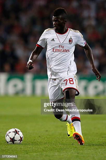 Baye Niang of AC Milan in action during the UEFA Champions League Play-off First Leg match between PSV Eindhoven and AC Milan at PSV Stadion on...