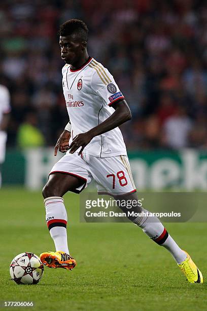 Baye Niang of AC Milan in action during the UEFA Champions League Play-off First Leg match between PSV Eindhoven and AC Milan at PSV Stadion on...