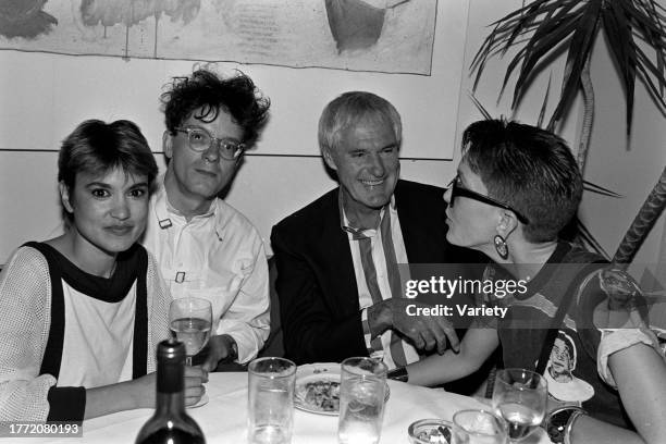 Nancye Ferguson, Mark Mothersbaugh, Timothy Leary, and Martha Leary attend a party at Spago, a restaurant in Los Angeles, California, on July 16,...