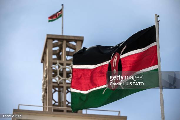 Kenyan flag is seen at the Kenyan Parliament Buildings in Nairobi on November 9, 2023.