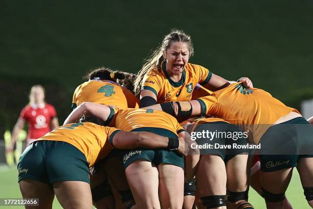 Captain Michaela Leonard of Australia during the WXV1 match between Australia Wallaroos and Wales at Go Media Stadium Mt Smart on November 03, 2023...