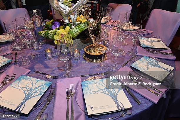 The table setting at the Academy of Television's 65th Primetime Emmy Governors Ball Press Sneek Peak at Leonard H. Goldenson Theatre on August 22,...