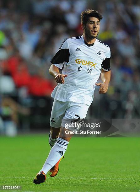 Swansea player Alejandro Pozuelo in action during the UEFA Europa League play-off first leg between Swansea City and FC Petrolul Ploiesti at Liberty...