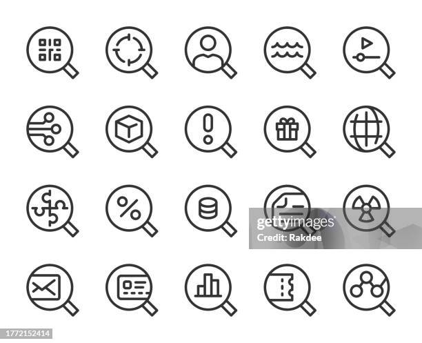 magnifying glass 1 - line icons - bar-code-scan-icon stock illustrations