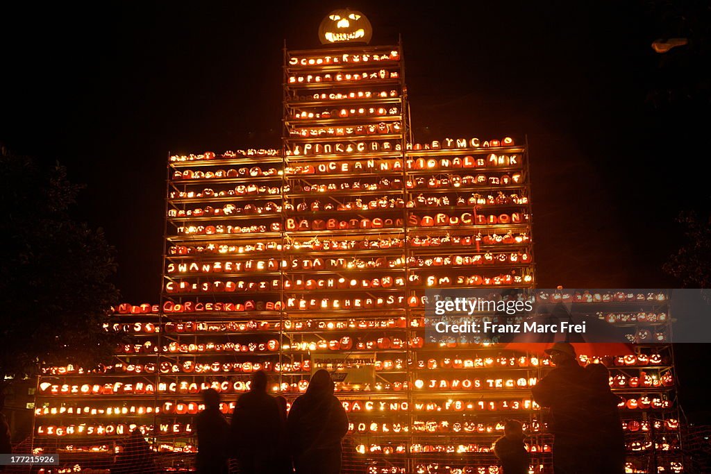 Pyramid of carved pumpkins at Pumpkin Festival
