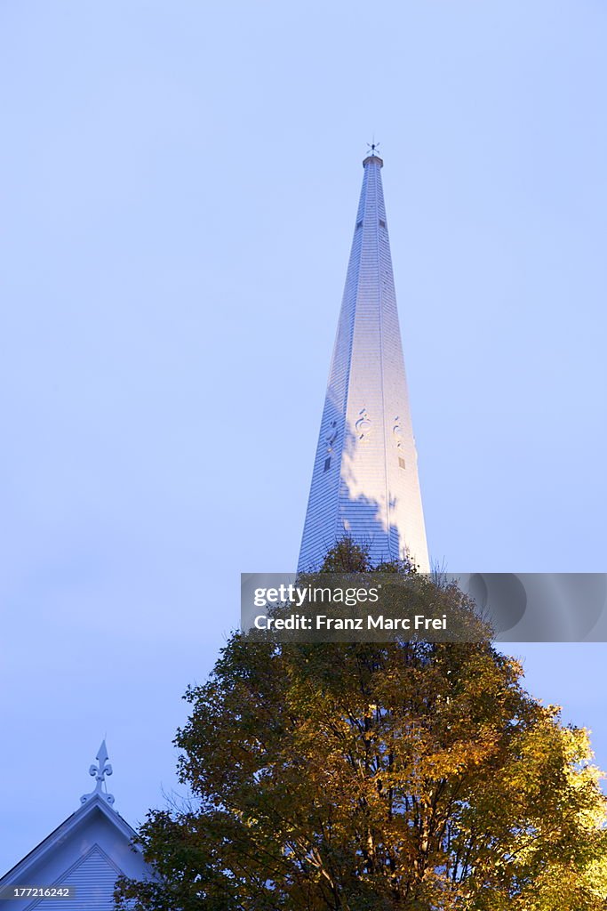 Autumn tree and church in Main street