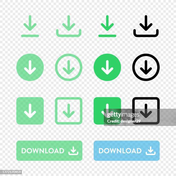 ilustraciones, imágenes clip art, dibujos animados e iconos de stock de el botón de descarga establece el diseño vectorial sobre fondo transparente. - descargar actividad