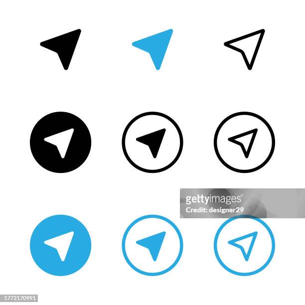 gps or navigation arrow icon set vector design. - 665409969 or 665409803 stock illustrations