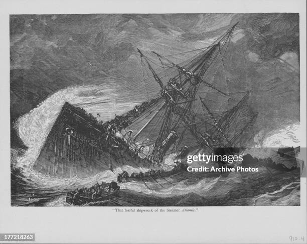 Engraving depicting 'The fearful shipwreck of the steamer Atlantic', as published in the Illustrated London News, England, 1873.