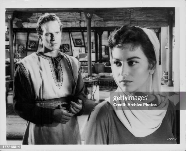 Actors Charlton Heston and Haya Harareet in a scene from the movie 'Ben Hur', 1959.