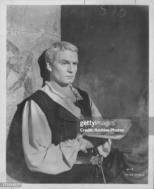 Promotional shot of actor and director Laurence Olivier, as he appears in the movie 'Hamlet', 1948.