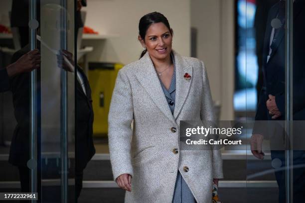 Britain's former Home Secretary, Priti Patel, leaves after giving evidence at the Covid-19 inquiry on November 9, 2023 in London, England. The UK's...