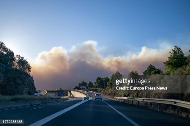View from the PMA in Lugar Nuevo de San Jeronimo? on November 3 in Valencia, Valencian Community . A forest fire originated in the ravine of La Font...
