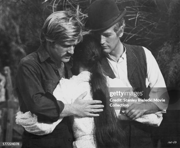 Actors Paul Newman, Robert Redford and Katharine Ross, in a scene from the movie 'Butch Cassidy and the Sundance Kid', 1969.