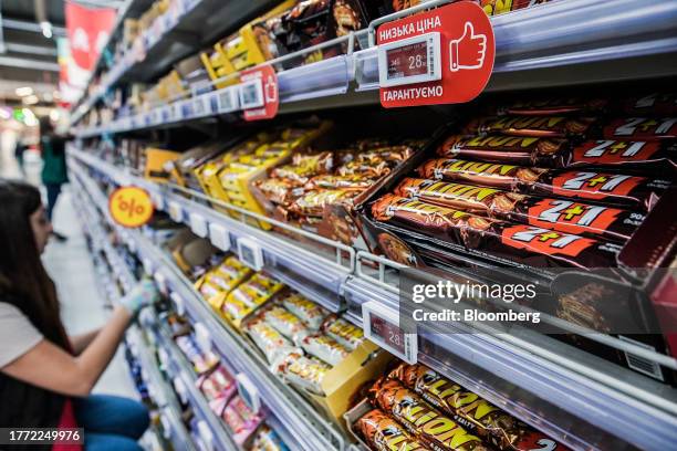 Nestle brand chocolate bars for sale at an Auchan Supermarket in Lviv, Ukraine, on Monday, Oct. 9, 2023. In the second year after Russia's full-scale...