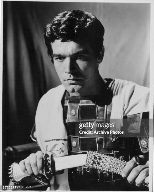 Promotional headshot of actor Stephen Boyd, as he appears in the movie 'Ben Hur', 1959.