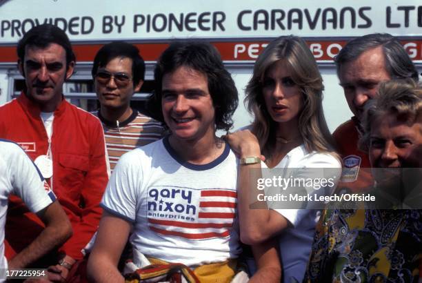 July 1977 Motorcycling, Barry Sheene and girlfriend Stephanie McLean.