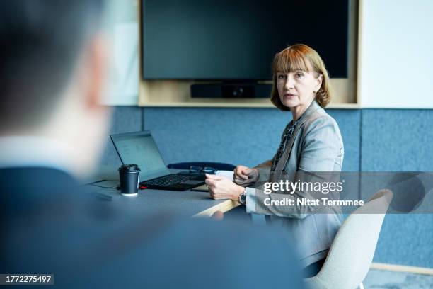 strategic planning and decision-making in determining the direction of their business role model. a female business owner at a board meeting discussing business planning and strategies with a partner in a board room of a modern business office. - cfo stock pictures, royalty-free photos & images