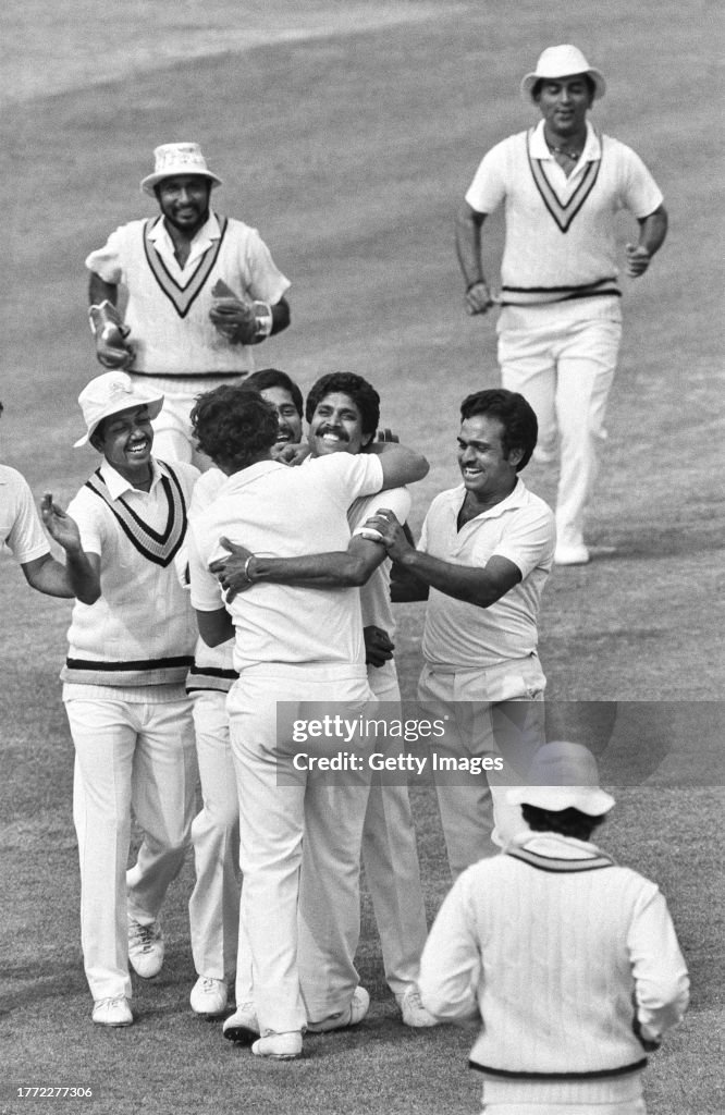 India Bowler Roger Binny Is Congratulated By Kapil Dev After The Pair india-bowler-roger-binny-is-congratulated-by-kapil-dev-after-the-pair