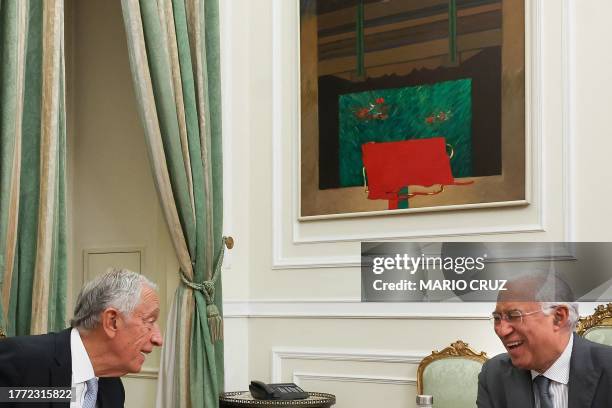 Portuguese President Marcelo Rebelo de Sousa and Portuguese Prime Minister Antonio Costa attend the state council meeting at Belem Palace in Lisbon...